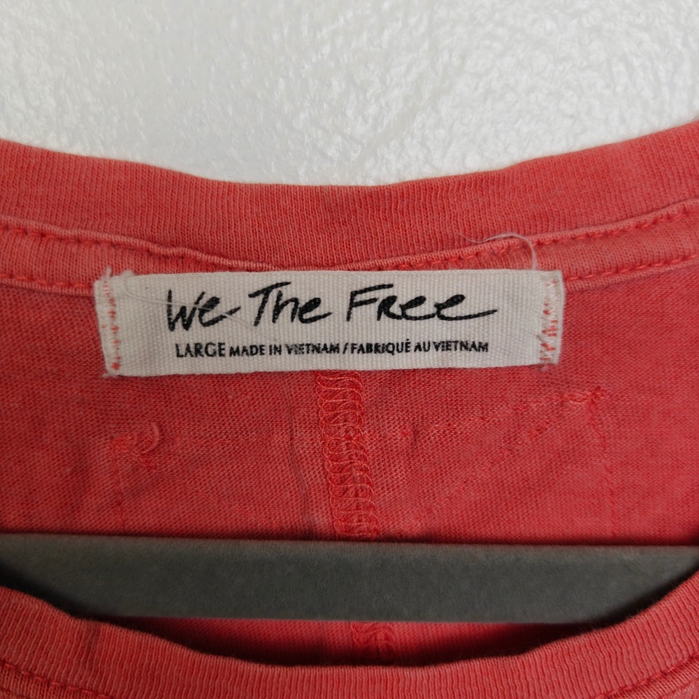 Free People We The Free Womens Top Large Coral Red Raw Hem Oversized Tee Boho - Picture 6 of 9